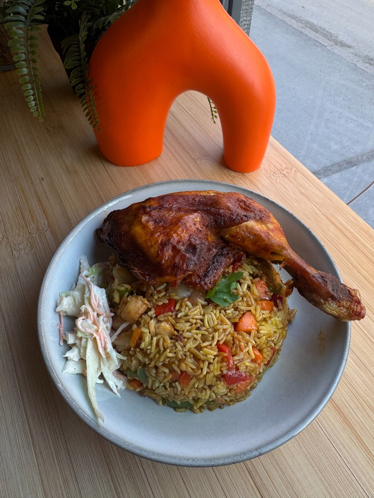 Fried rice with chicken and slaw at Omo Omo